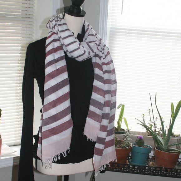 MAROON PINK WHITE STRIPE OBLONG SCARF - Picture 2 of 7